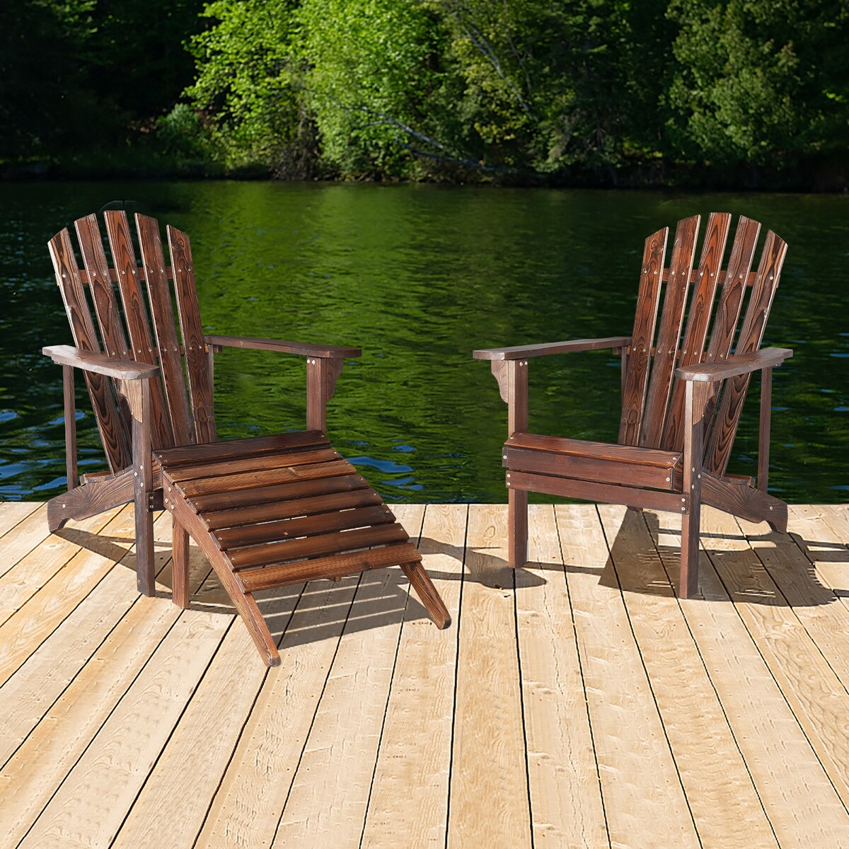 Outdoor Garden Wooden Single Chair With Footstool