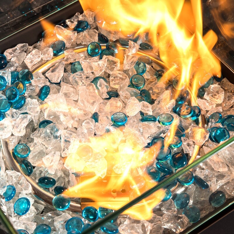 Outdoor Gas Fire Pit Square Wicker Fire Pit Table Propane Fire Table with Glass Rocks