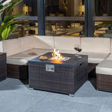 Outdoor Gas Fire Pit Square Wicker Fire Pit Table Propane Fire Table with Glass Rocks