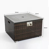 Outdoor Gas Fire Pit Square Wicker Fire Pit Table Propane Fire Table with Glass Rocks