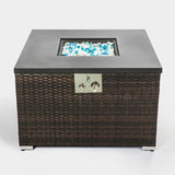 Outdoor Gas Fire Pit Square Wicker Fire Pit Table Propane Fire Table with Glass Rocks