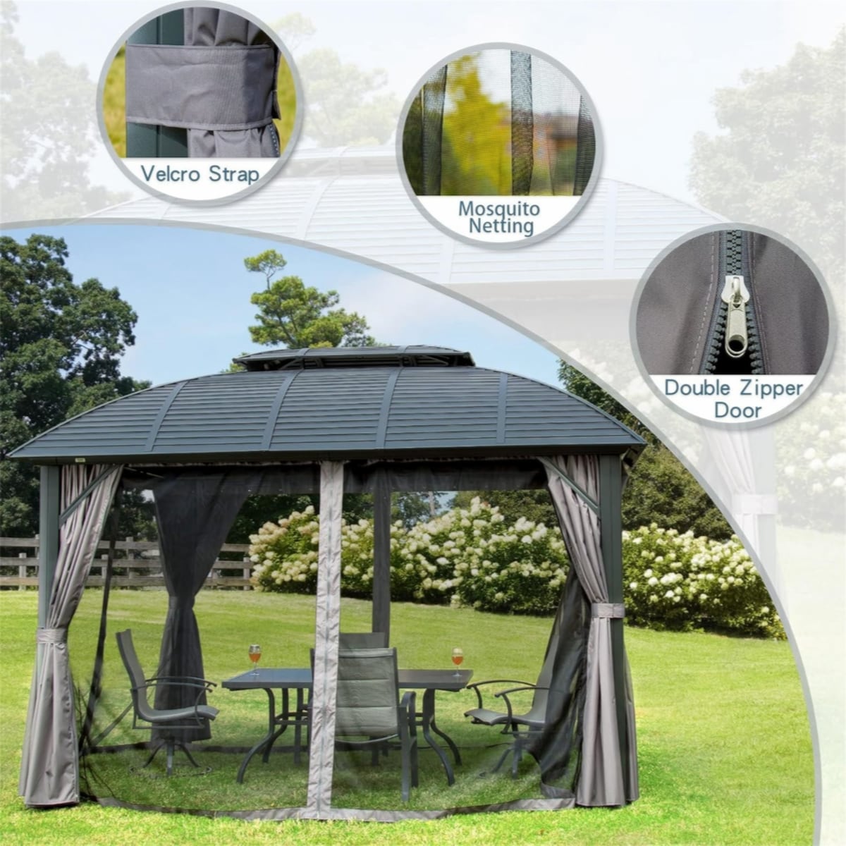 Outdoor Gazebo 10'x12', Permanent Hardtop Gazebo with Aluminum Frame