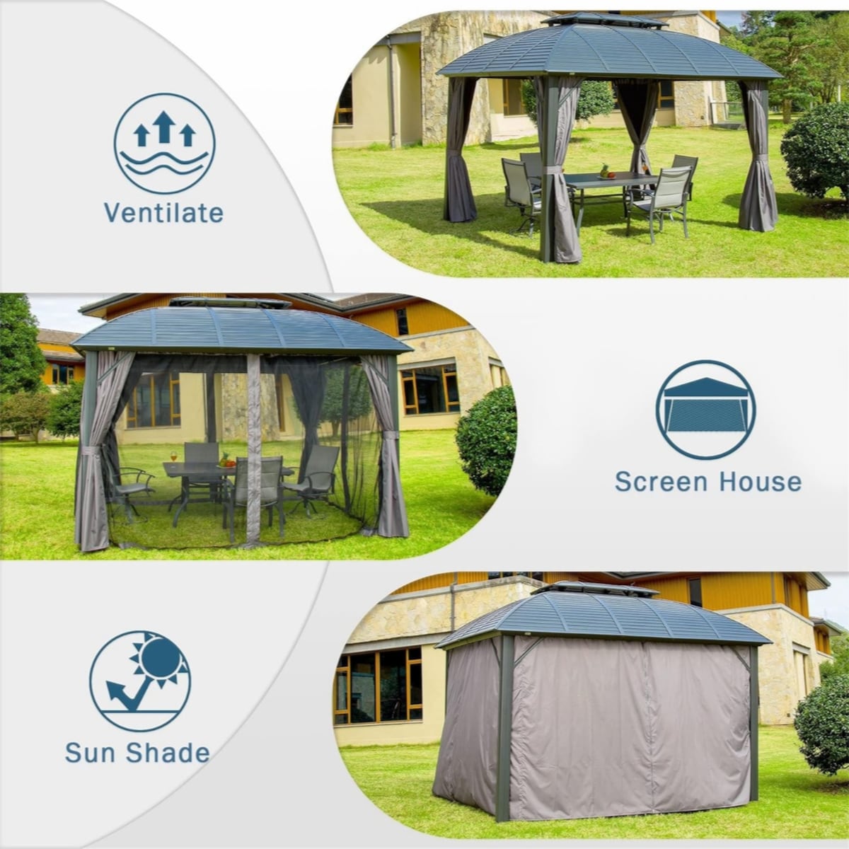 Outdoor Gazebo 10'x12', Permanent Hardtop Gazebo with Aluminum Frame