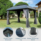 Outdoor Gazebo 10'x12', Permanent Hardtop Gazebo with Aluminum Frame