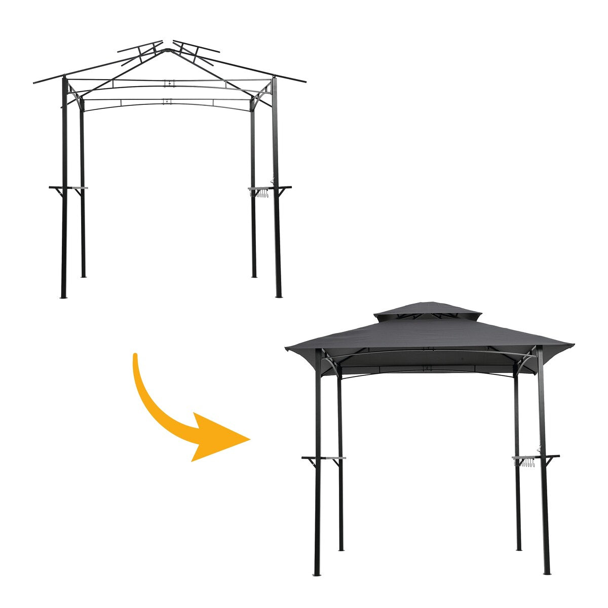 Outdoor Grill Gazebo 8 x 5 Ft, Shelter Tent,Double Tier Soft Top Canopy And Steel Frame With Hook And Bar Counters