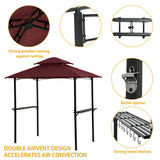 Outdoor Grill Gazebo 8 x 5 Ft, Shelter Tent,Double Tier Soft Top Canopy And Steel Frame With Hook And Bar Counters