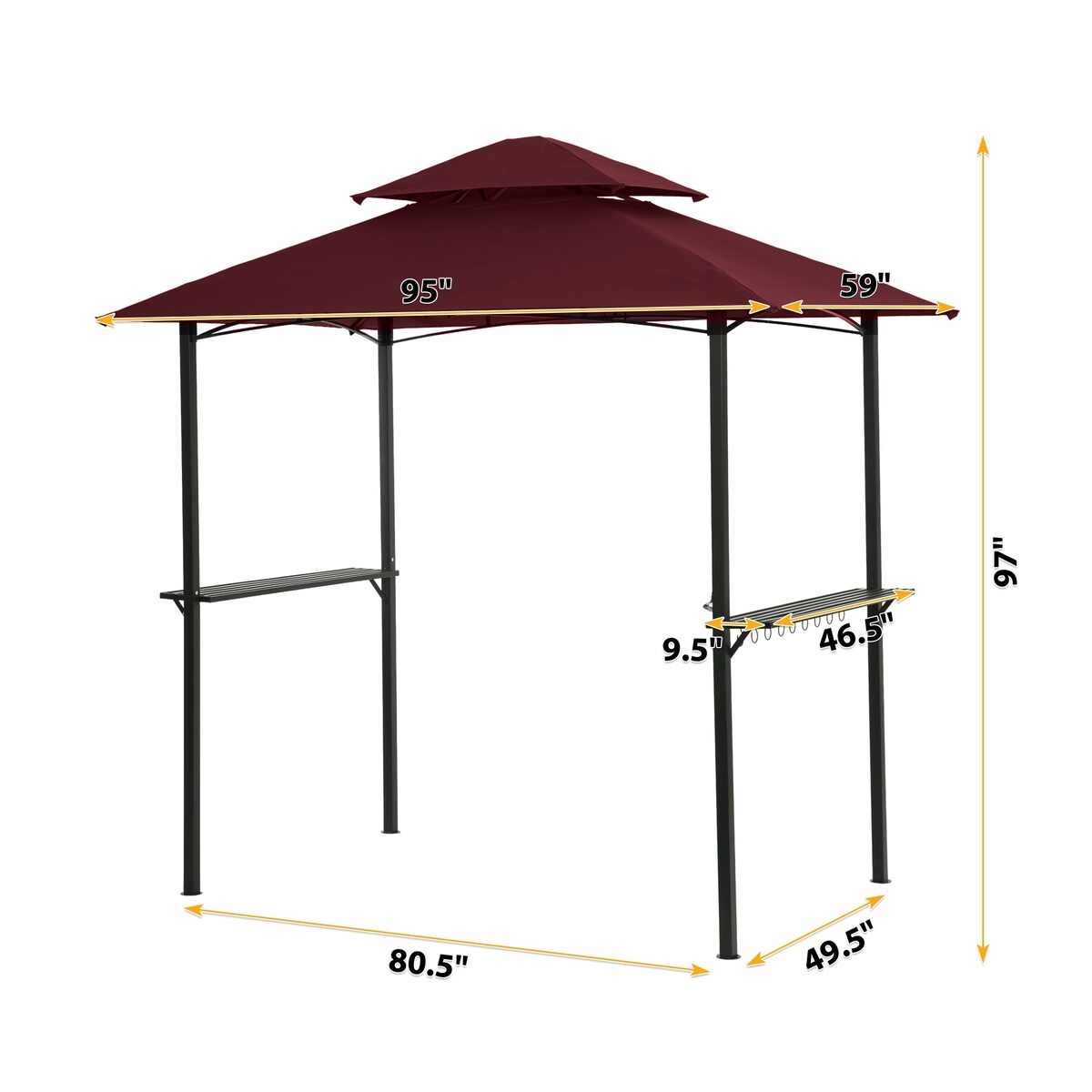 Outdoor Grill Gazebo 8 x 5 Ft, Shelter Tent,Double Tier Soft Top Canopy And Steel Frame With Hook And Bar Counters