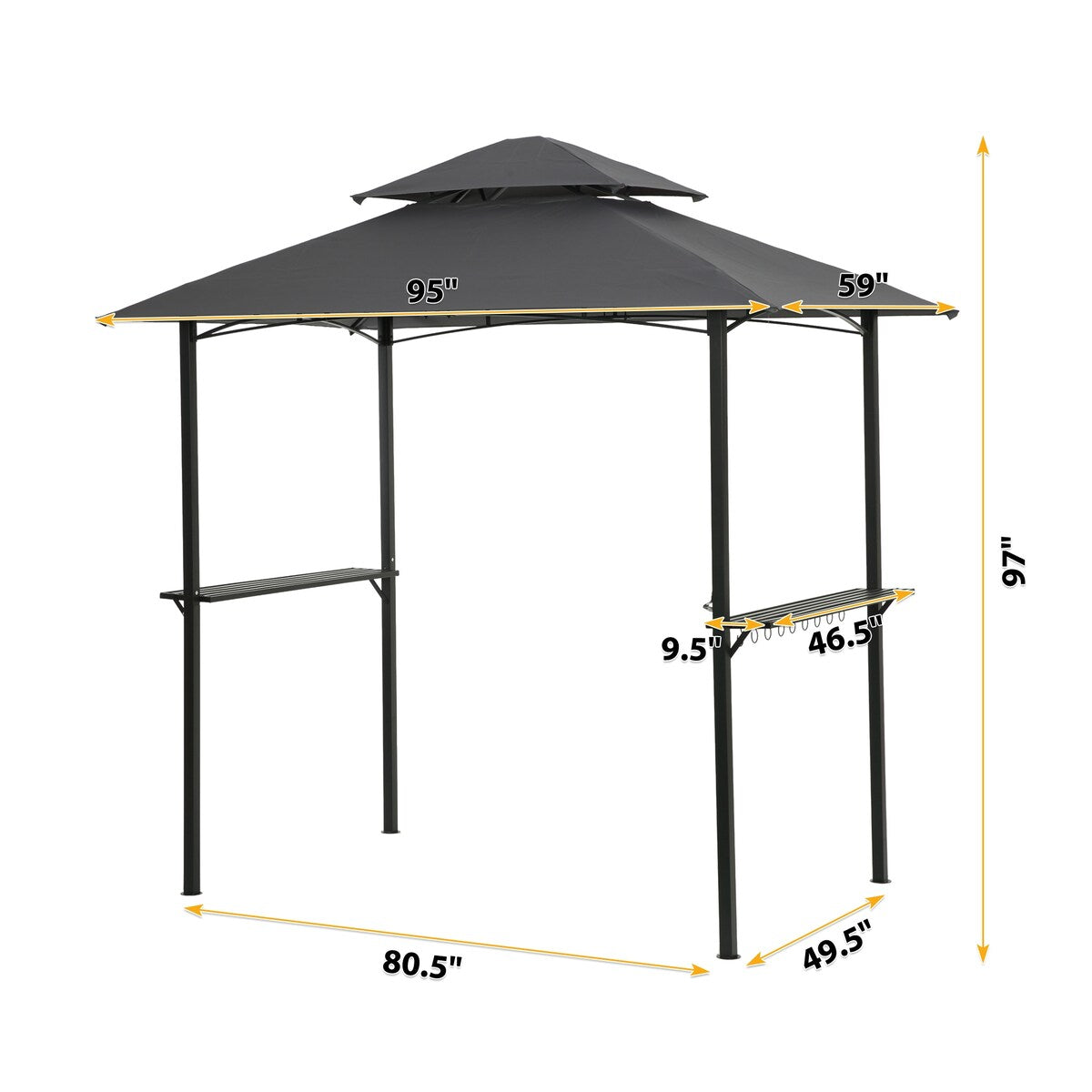 Outdoor Grill Gazebo 8 x 5 Ft, Shelter Tent,Double Tier Soft Top Canopy And Steel Frame With Hook And Bar Counters