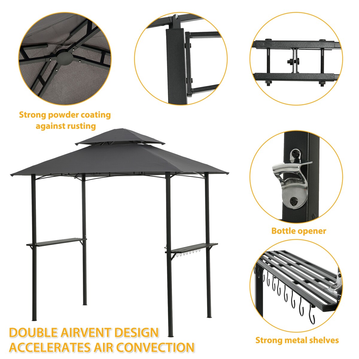 Outdoor Grill Gazebo 8 x 5 Ft, Shelter Tent,Double Tier Soft Top Canopy And Steel Frame With Hook And Bar Counters