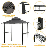 Outdoor Grill Gazebo 8 x 5 Ft, Shelter Tent,Double Tier Soft Top Canopy And Steel Frame With Hook And Bar Counters