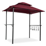 Outdoor Grill Gazebo 8 x 5 Ft, Shelter Tent,Double Tier Soft Top Canopy And Steel Frame With Hook And Bar Counters