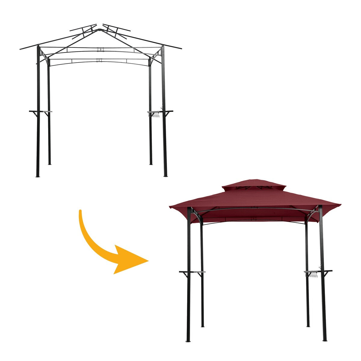 Outdoor Grill Gazebo 8 x 5 Ft, Shelter Tent,Double Tier Soft Top Canopy And Steel Frame With Hook And Bar Counters