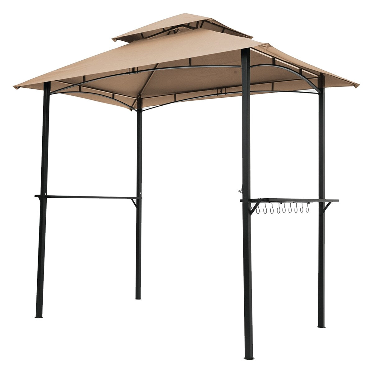 Outdoor Grill Gazebo 8 x 5 Ft, Shelter Tent,Double Tier Soft Top Canopy And Steel Frame With Hook And Bar Counters