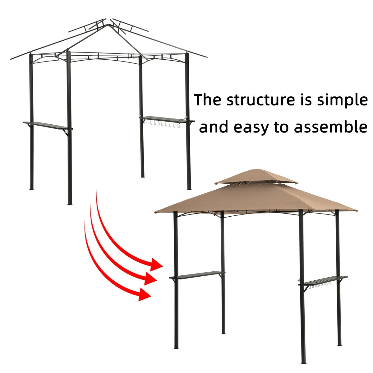 Outdoor Grill Gazebo 8 x 5 Ft, Shelter Tent,Double Tier Soft Top Canopy And Steel Frame With Hook And Bar Counters