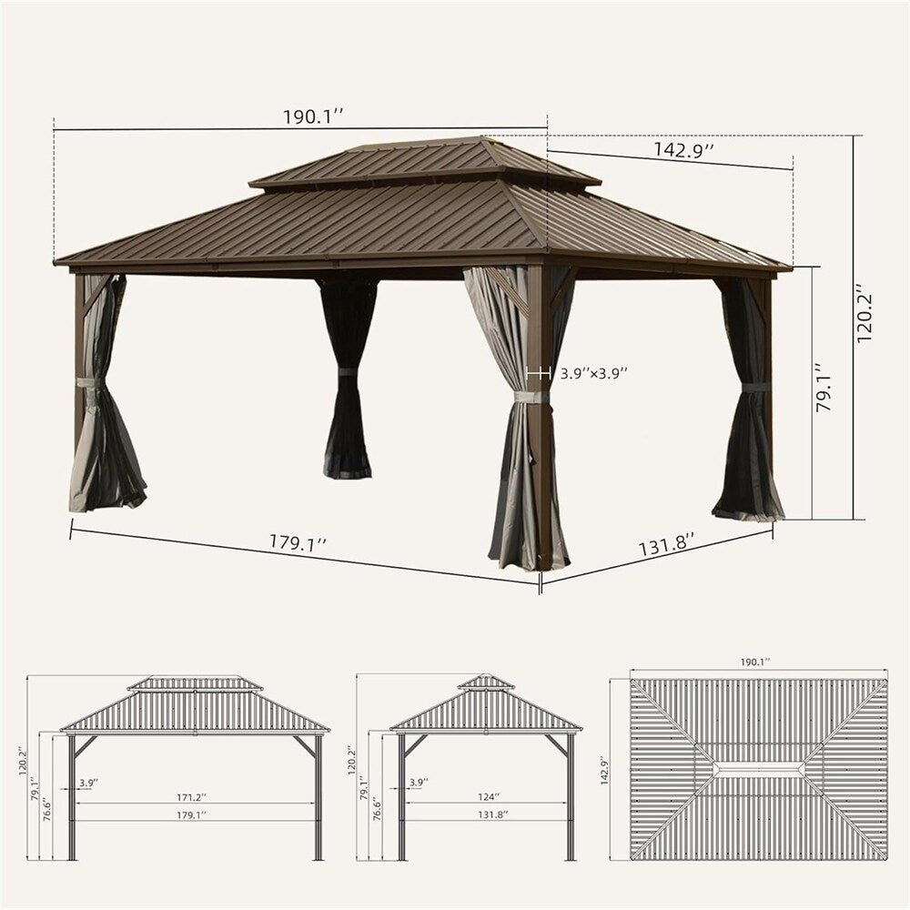 Outdoor Hardtop Aluminum Gazebo with Galvanized Double Roof Canopy