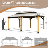 Outdoor Hardtop Gazebo Cedar Wood Frame Galvanized Steel Double Roof with Curtains and Netting