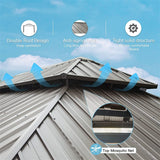 Outdoor Hardtop Gazebo Cedar Wood Frame Galvanized Steel Double Roof with Curtains and Netting