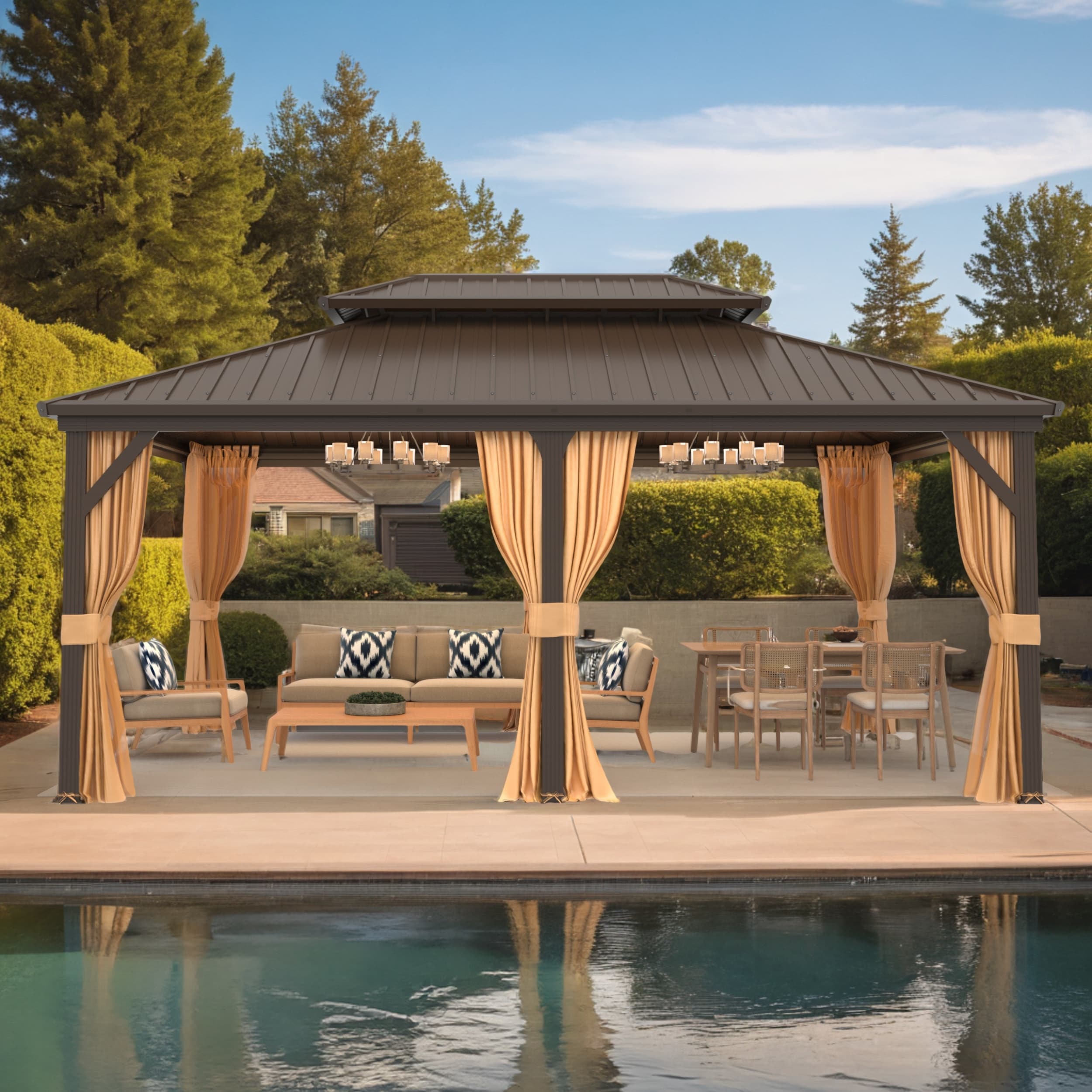 Outdoor Hardtop Gazebo with Galvanized Steel Double Roof