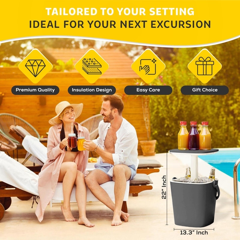 Outdoor Ice Bucket Side Table Retractable - 13.3'' x 22''