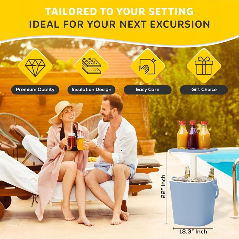 Outdoor Ice Bucket Side Table Retractable - 13.3'' x 22''