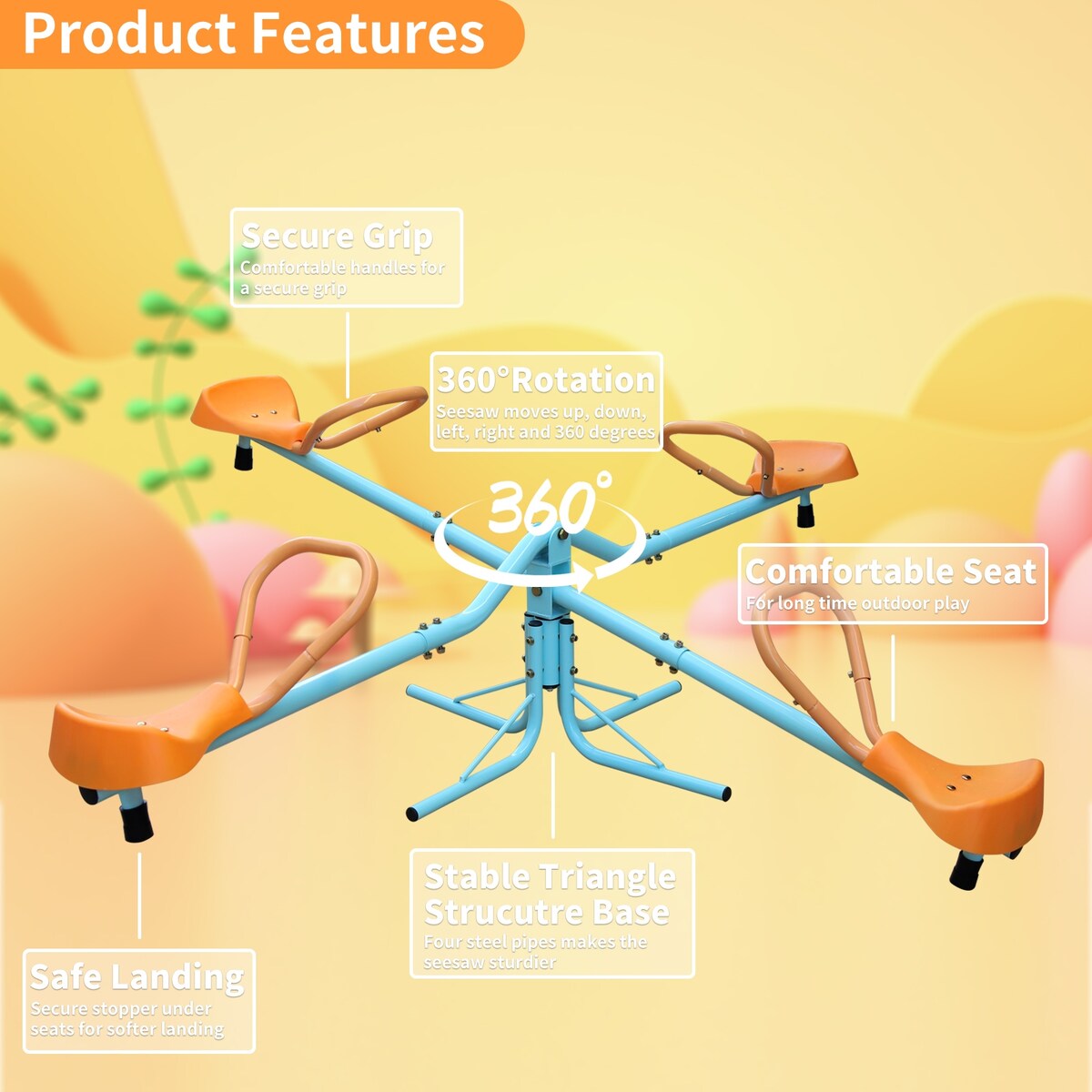 Outdoor Kids Spinning Seesaw Sit and Spin Teeter Totter