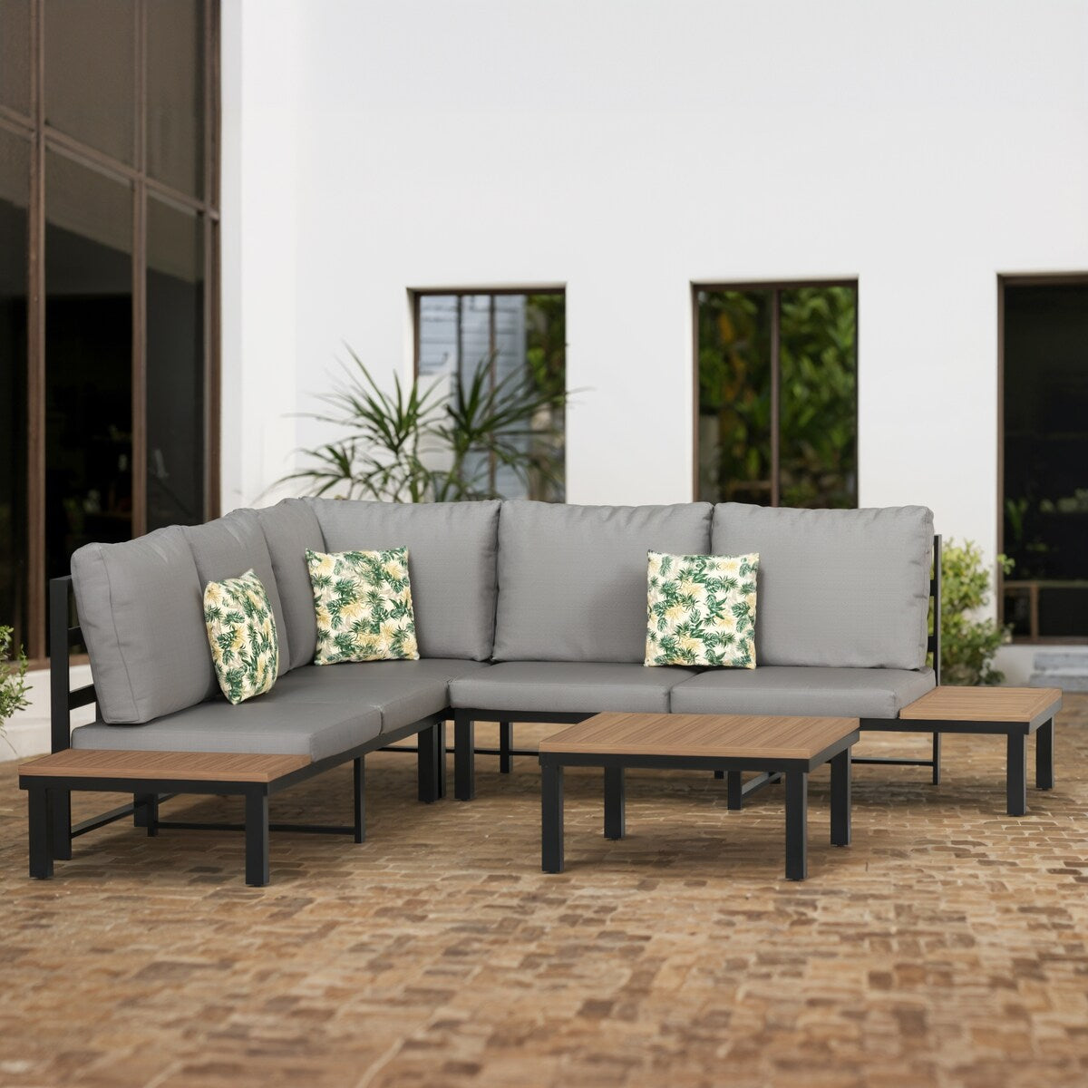 Outdoor Patio Furniture L-Shaped 4-Piece Sectional Sofa Set