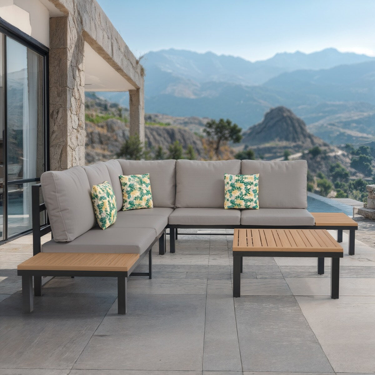 Outdoor Patio Furniture L-Shaped 4-Piece Sectional Sofa Set