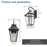 Outdoor Large Black Exterior Wall Lantern Sconce Light with Glass Shade