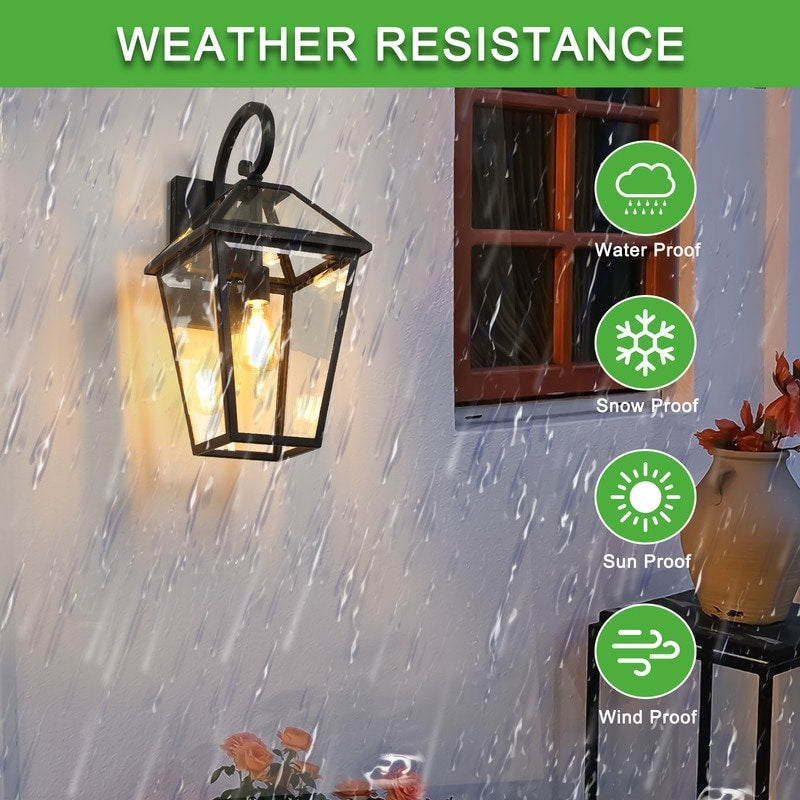 Outdoor Large Black Exterior Wall Lantern Sconce Light with Glass Shade