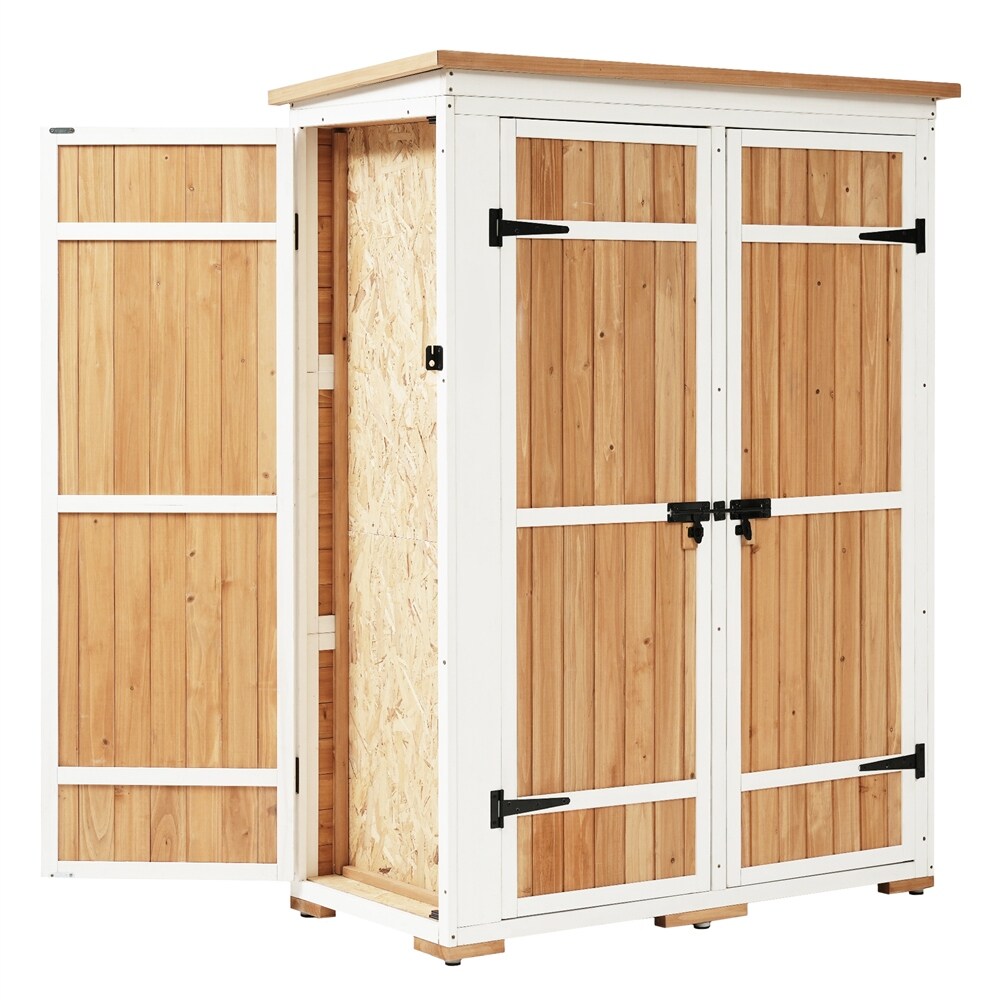 Outdoor Lockable Wood Storage Shed with Waterproof Roof and Shelves