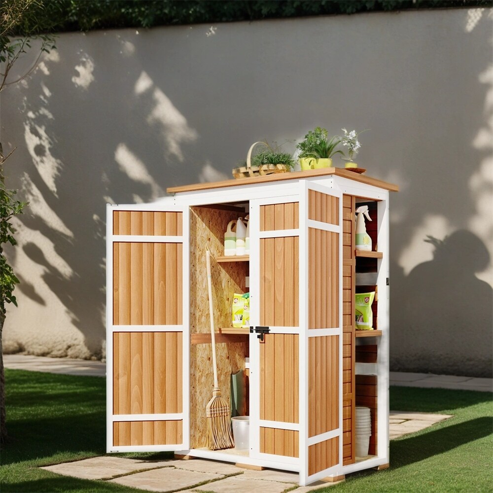 Outdoor Lockable Wood Storage Shed with Waterproof Roof and Shelves