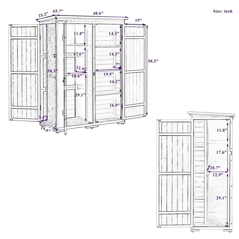 Outdoor Lockable Wood Storage Shed with Waterproof Roof and Shelves