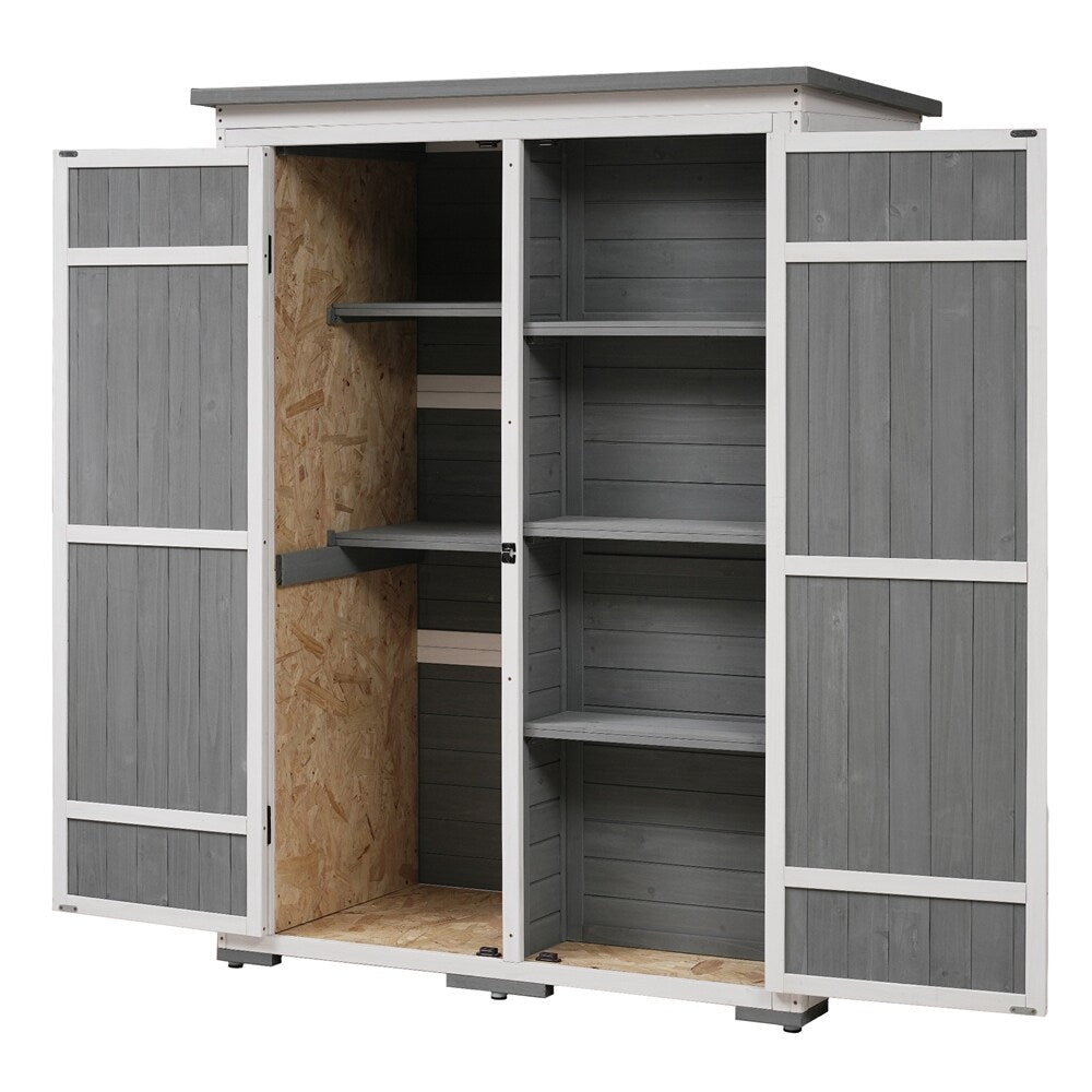 Outdoor Lockable Wood Storage Shed with Waterproof Roof and Shelves