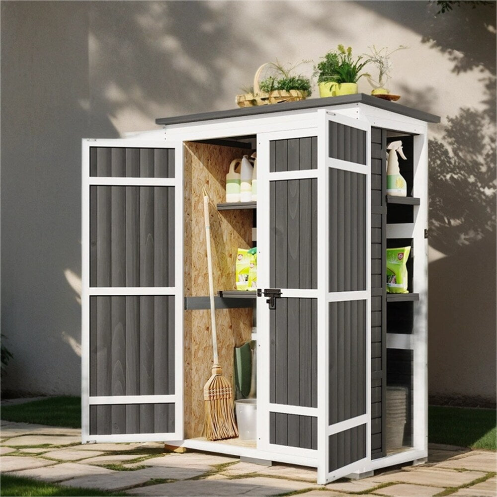 Outdoor Lockable Wood Storage Shed with Waterproof Roof and Shelves