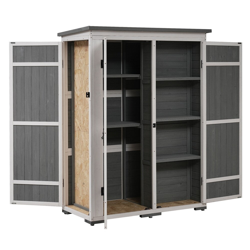 Outdoor Lockable Wood Storage Shed with Waterproof Roof and Shelves