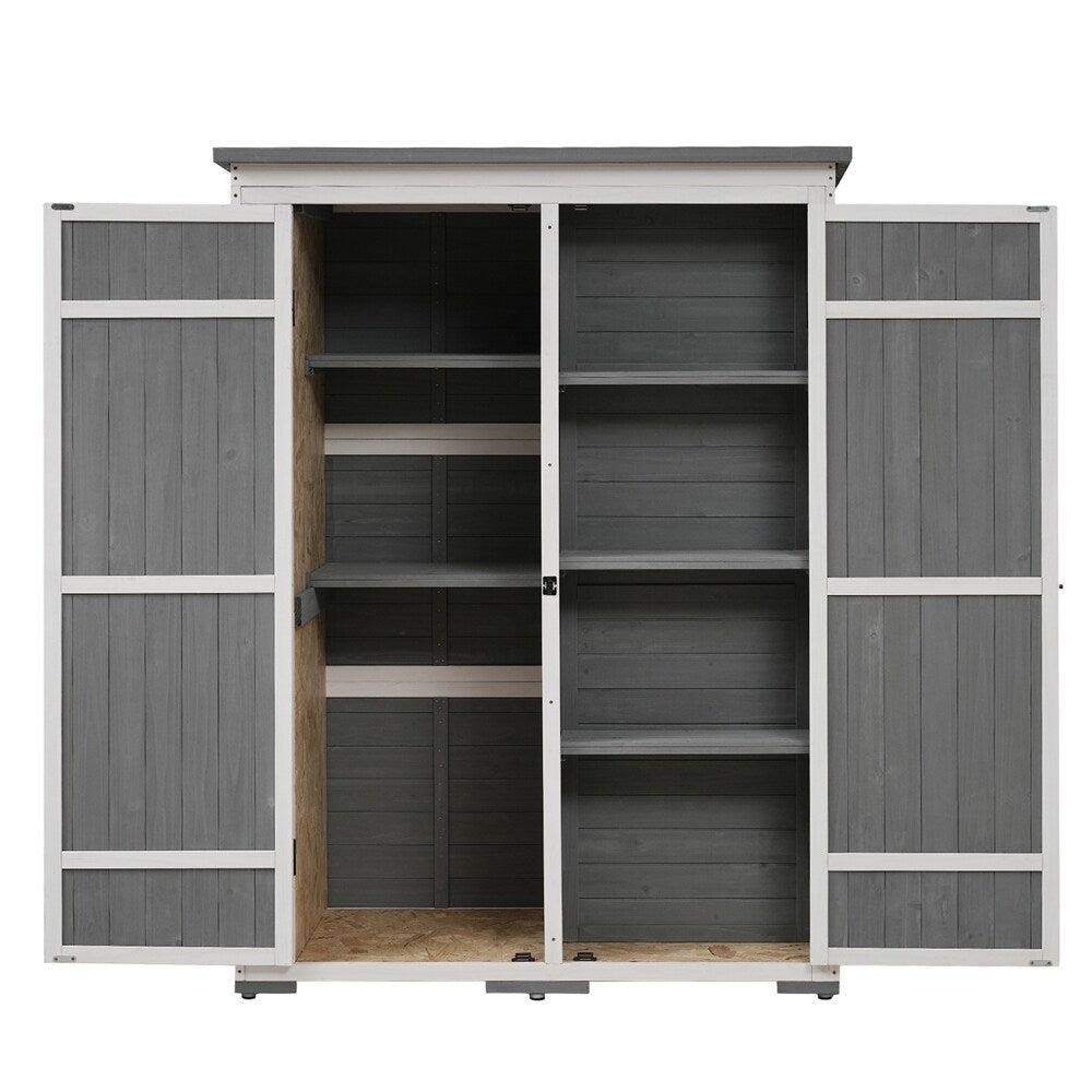 Outdoor Lockable Wood Storage Shed with Waterproof Roof and Shelves