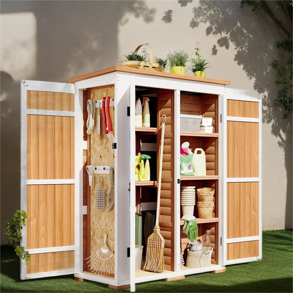 Outdoor Lockable Wood Storage Shed with Waterproof Roof and Shelves
