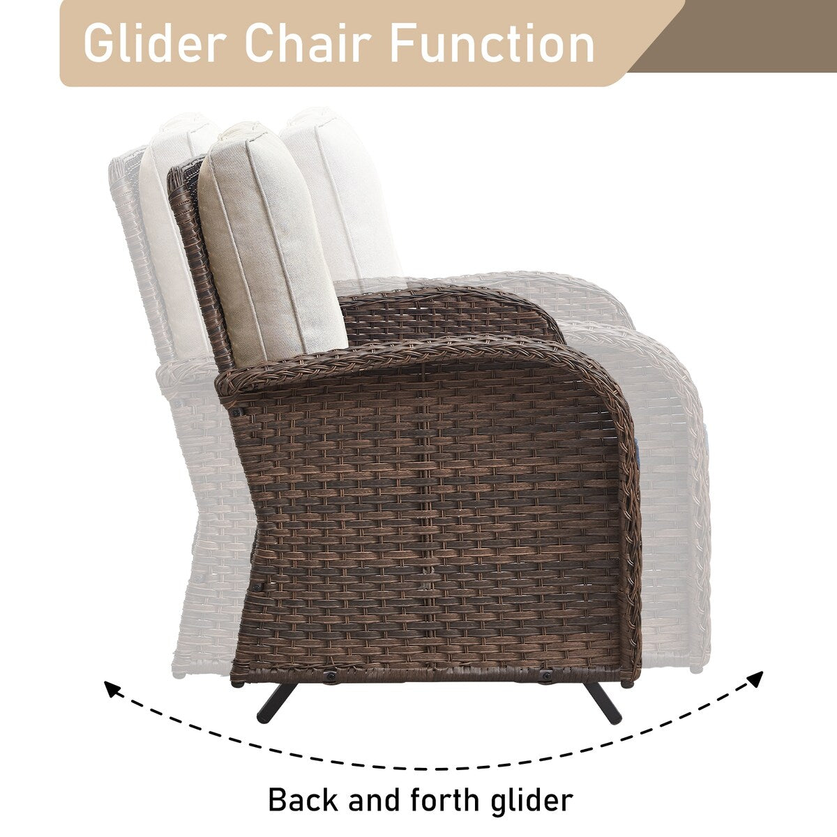 Outdoor Loveseat Glider Sofa Rocking Chairs with Coffee Table - Brown