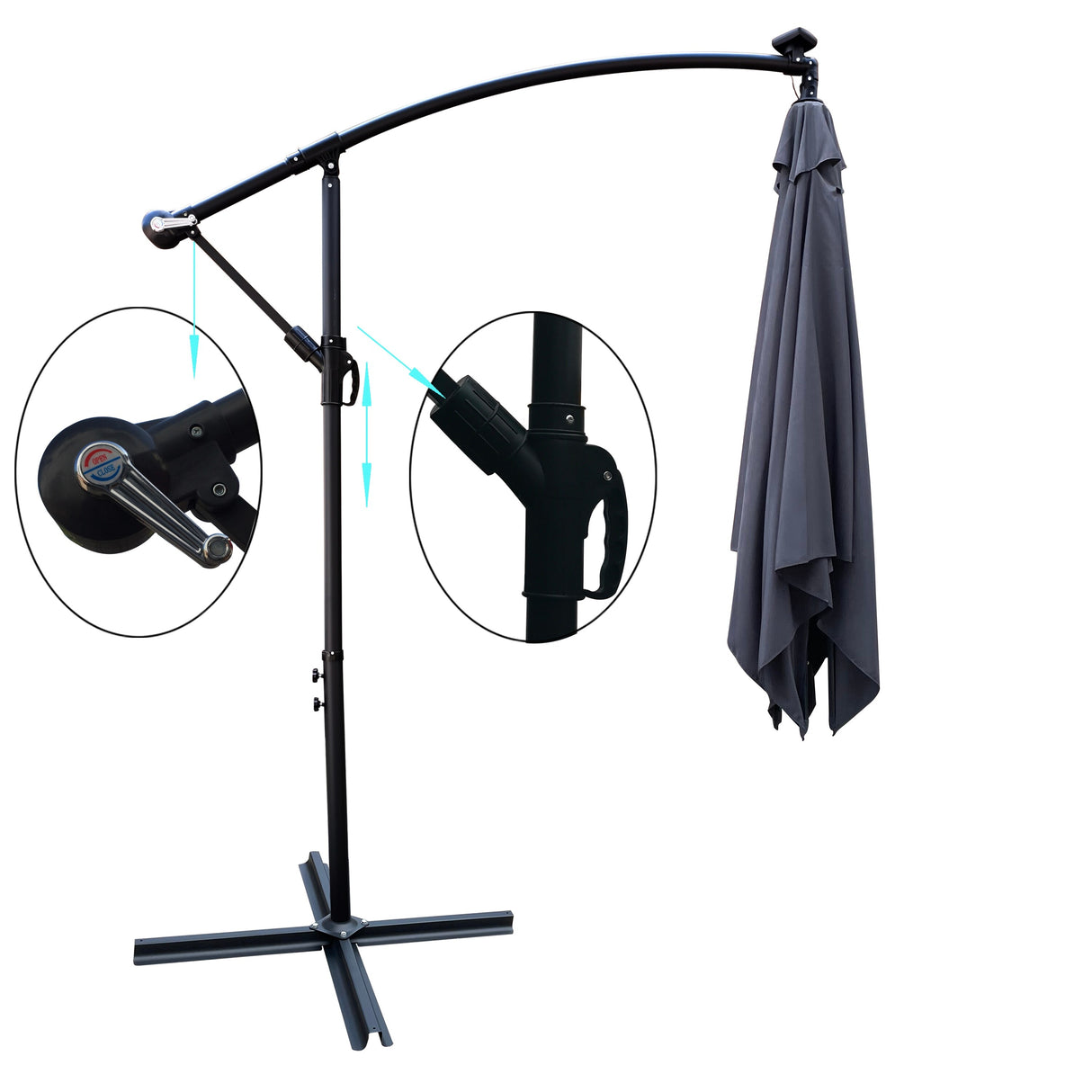 Outdoor Market Umbrella with Base and Solar Powered LED Lights