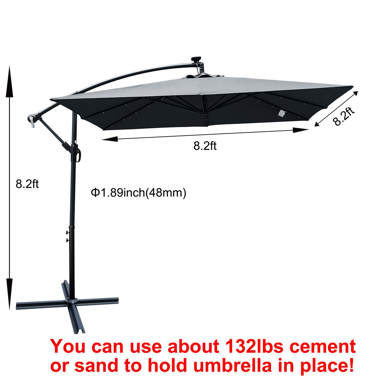 Outdoor Market Umbrella with Base and Solar Powered LED Lights