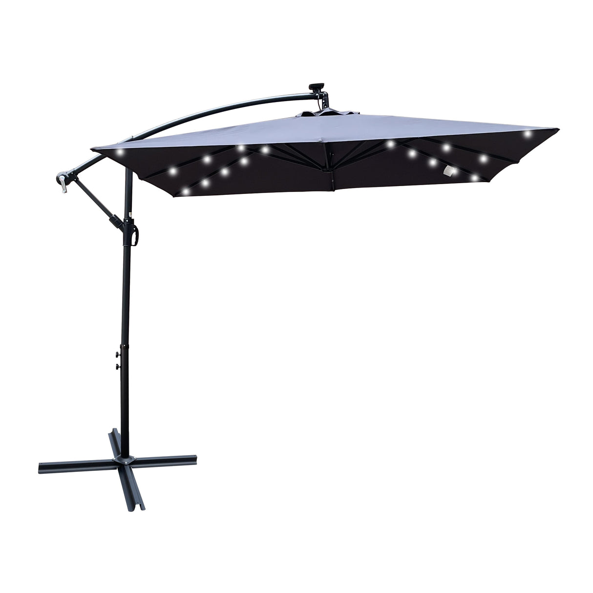 Outdoor Market Umbrella with Base and Solar Powered LED Lights