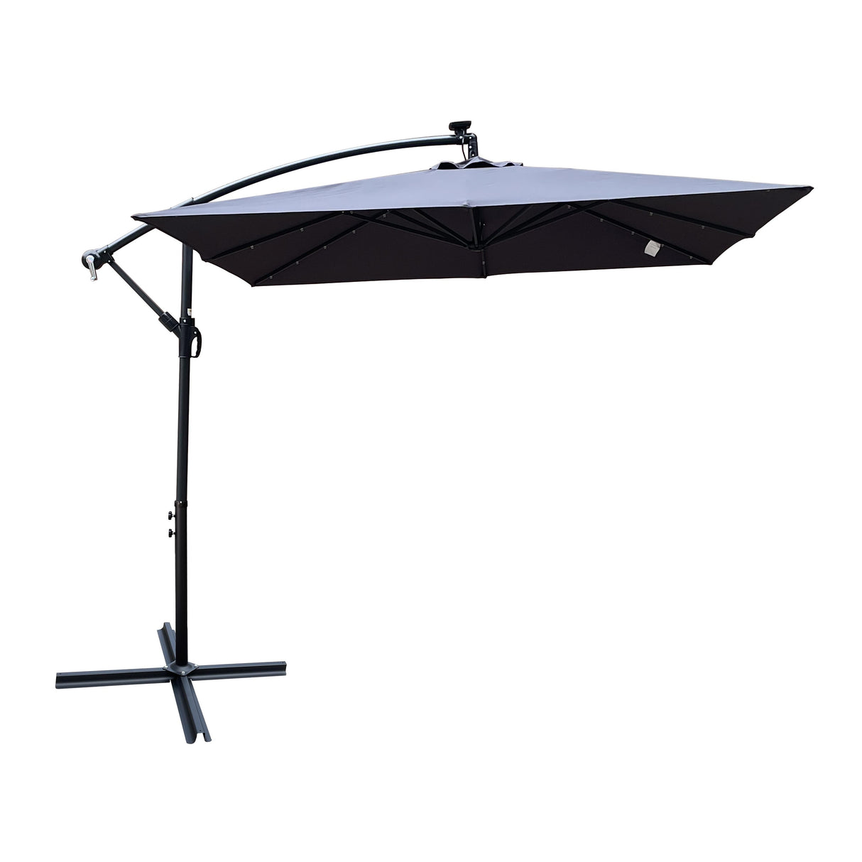 Outdoor Market Umbrella with Base and Solar Powered LED Lights