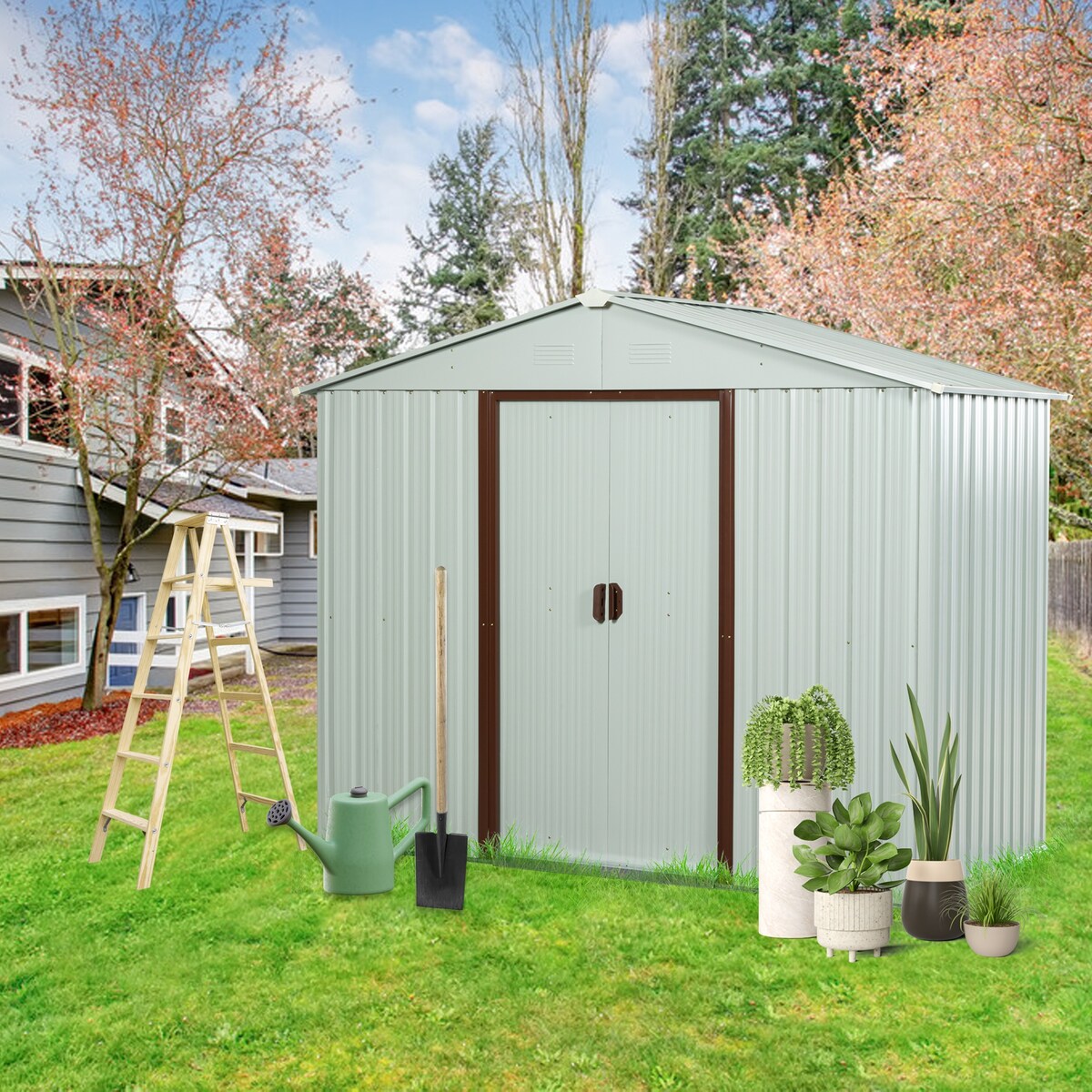 Outdoor Metal Storage Shed with Floor & Sliding Doors 6ft x 5ft