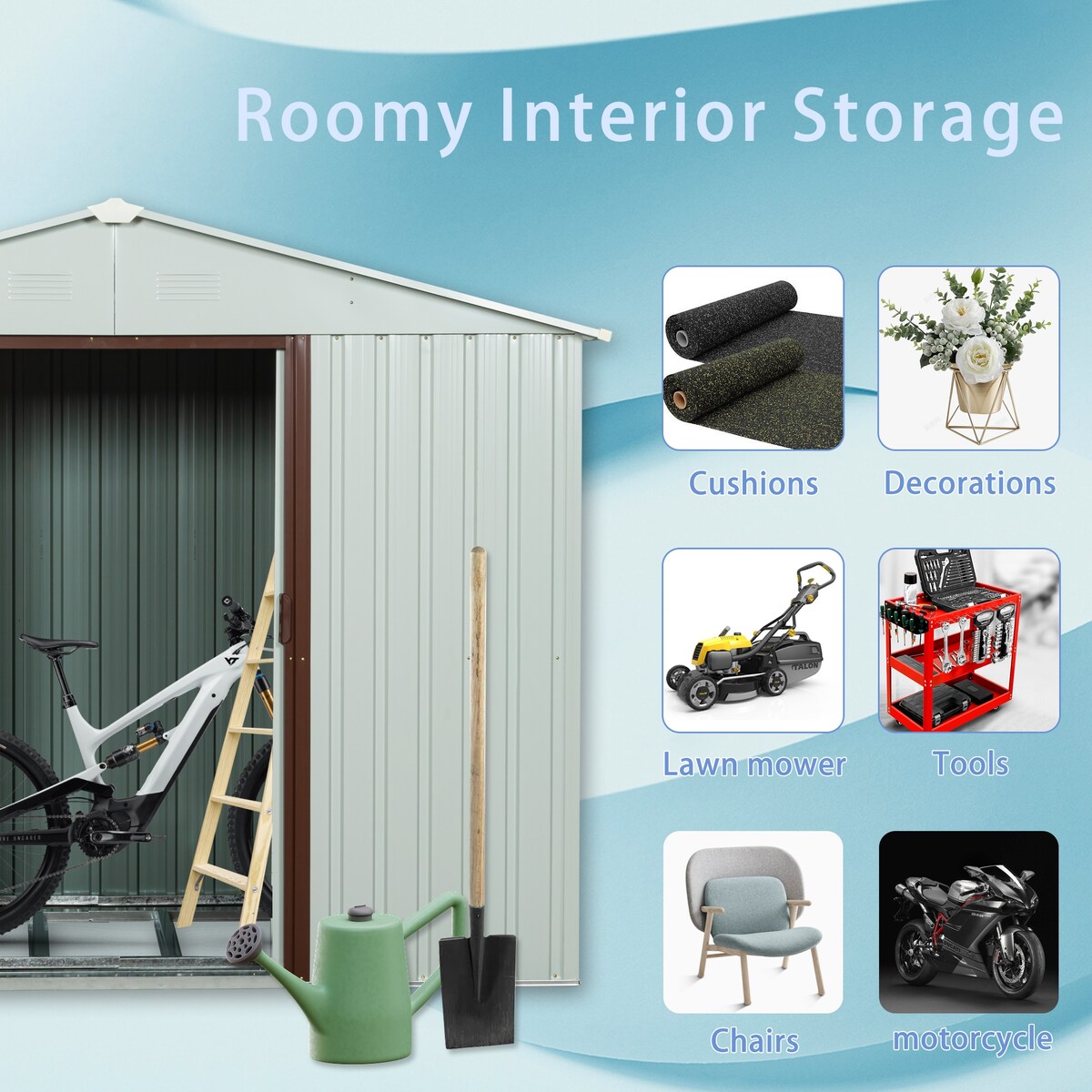 Outdoor Metal Storage Shed with Floor & Sliding Doors 6ft x 5ft
