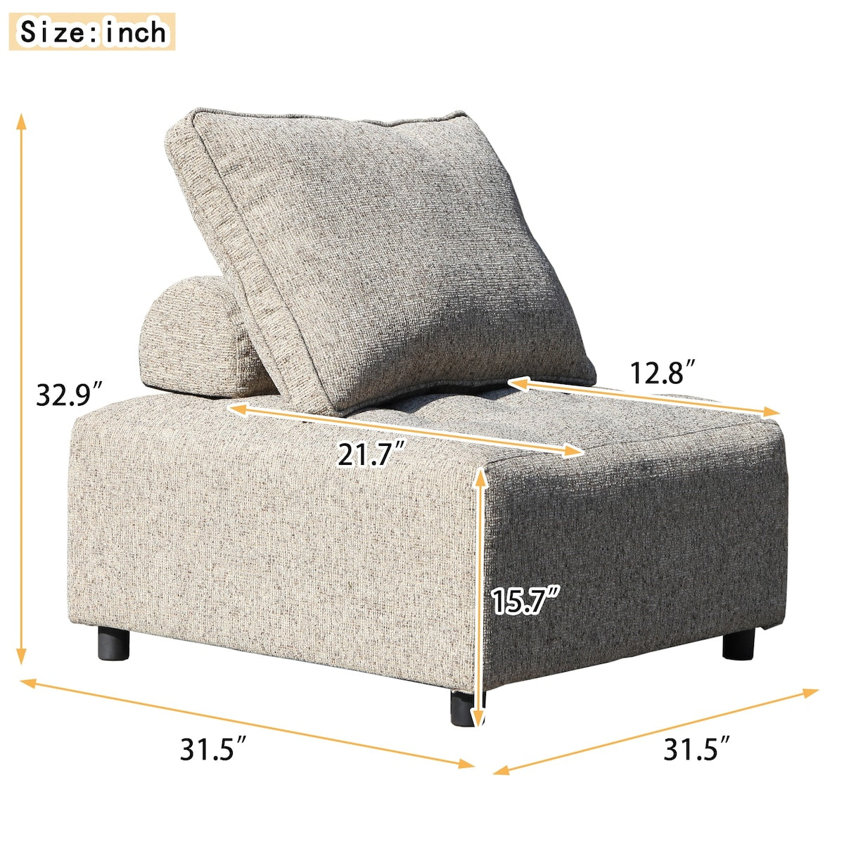 Outdoor Modular Sofa Chair With Aluminum Structure,Support Cushion and Back Cushion Cover-Removable