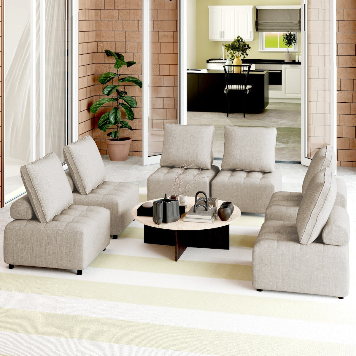 Outdoor Modular Sofa Chair With Aluminum Structure,Support Cushion and Back Cushion Cover-Removable