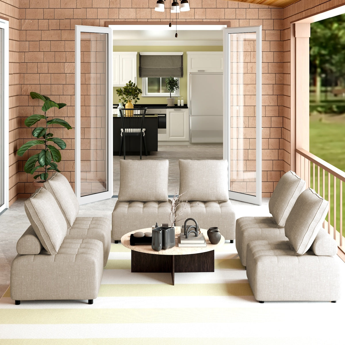 Outdoor Modular Sofa Chair With Aluminum Structure,Support Cushion and Back Cushion Cover-Removable