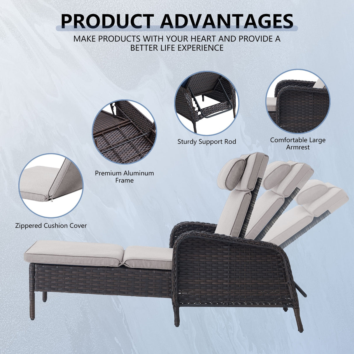 Outdoor PE Wicker Chaise Lounge Set