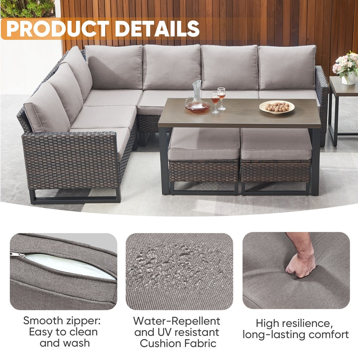 Outdoor PE Wicker Furniture Set with Fire pit Table