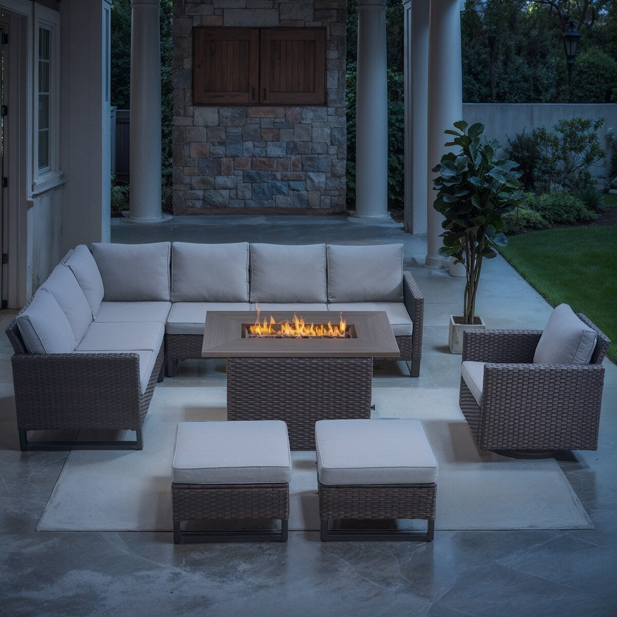 Outdoor PE Wicker Furniture Set with Fire pit Table